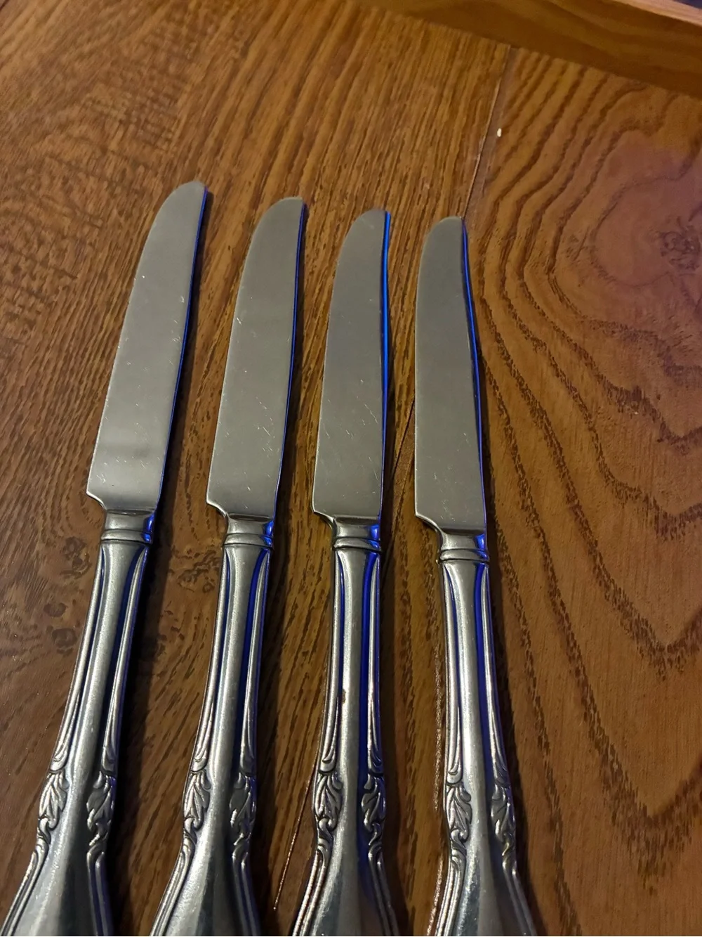 Ornate Silver-Tone Dinner Knife Set (4)